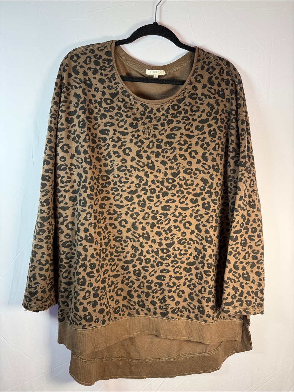 Z Supply Tan and Black Leopard Crewneck Sweater